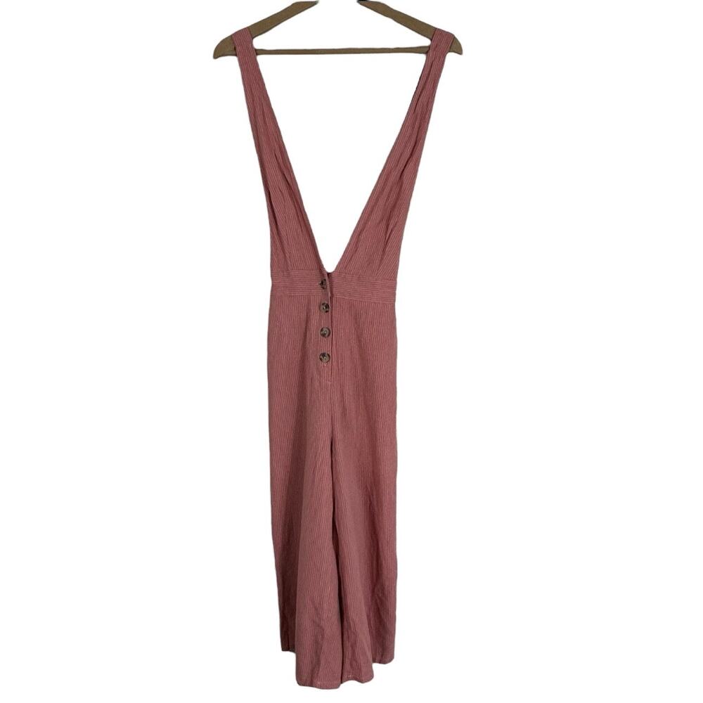 One Clothing Jumpsuit Womens M Pink Cotton Striped Wide Leg Button Down Boho
